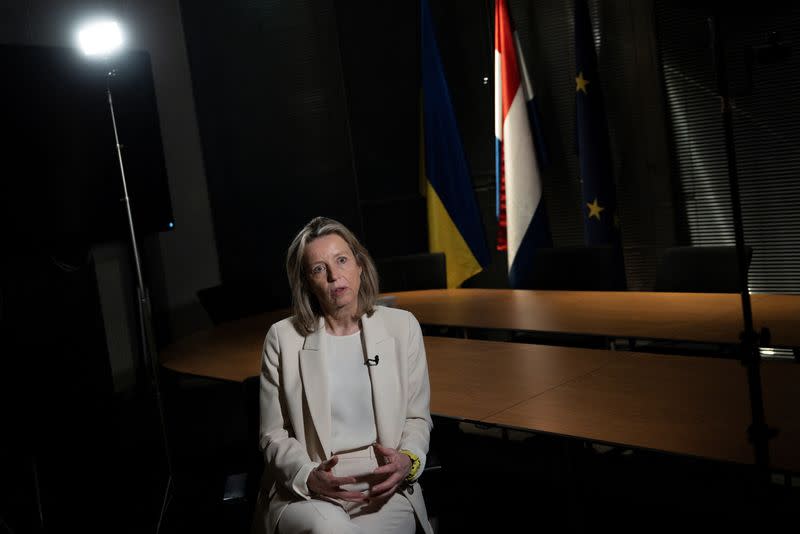 Dutch Defence Minister Kajsa Ollongren speaks during an interview in Kyiv