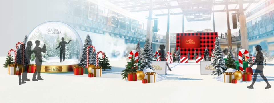 Rendering of Disney+’s “The Santa Clauses” Winter Wonderland in the atrium