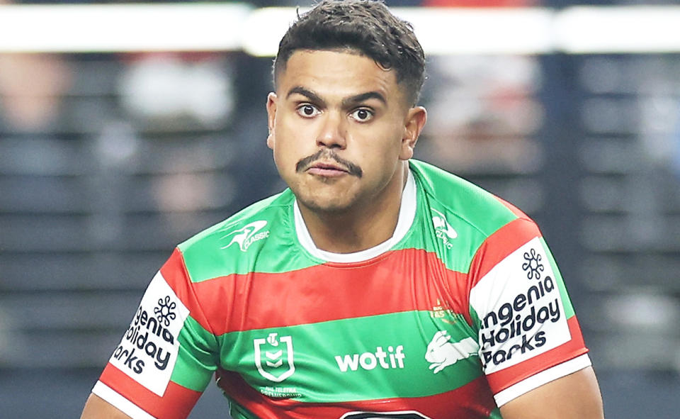 Latrell Mitchell, pictured here in action for the South Sydney Rabbitohs.