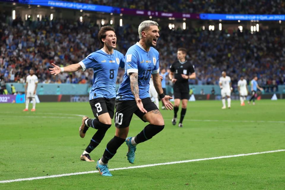 De Arrascaeta’s brace was not enough to put Uruguay into the last-16 (Getty Images)