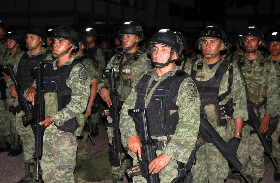 Members of a special unit of the Mexican Army are seen at a military zone as part of an operation to increase security after cartel gunmen clashed with federal forces, resulting in the release of Ovidio Guzman from detention, the son of drug kingpin Joaquin "El Chapo" Guzman, in Culiacan, in Sinaloa state, Mexico October 20, 2019. REUTERS/Stringer