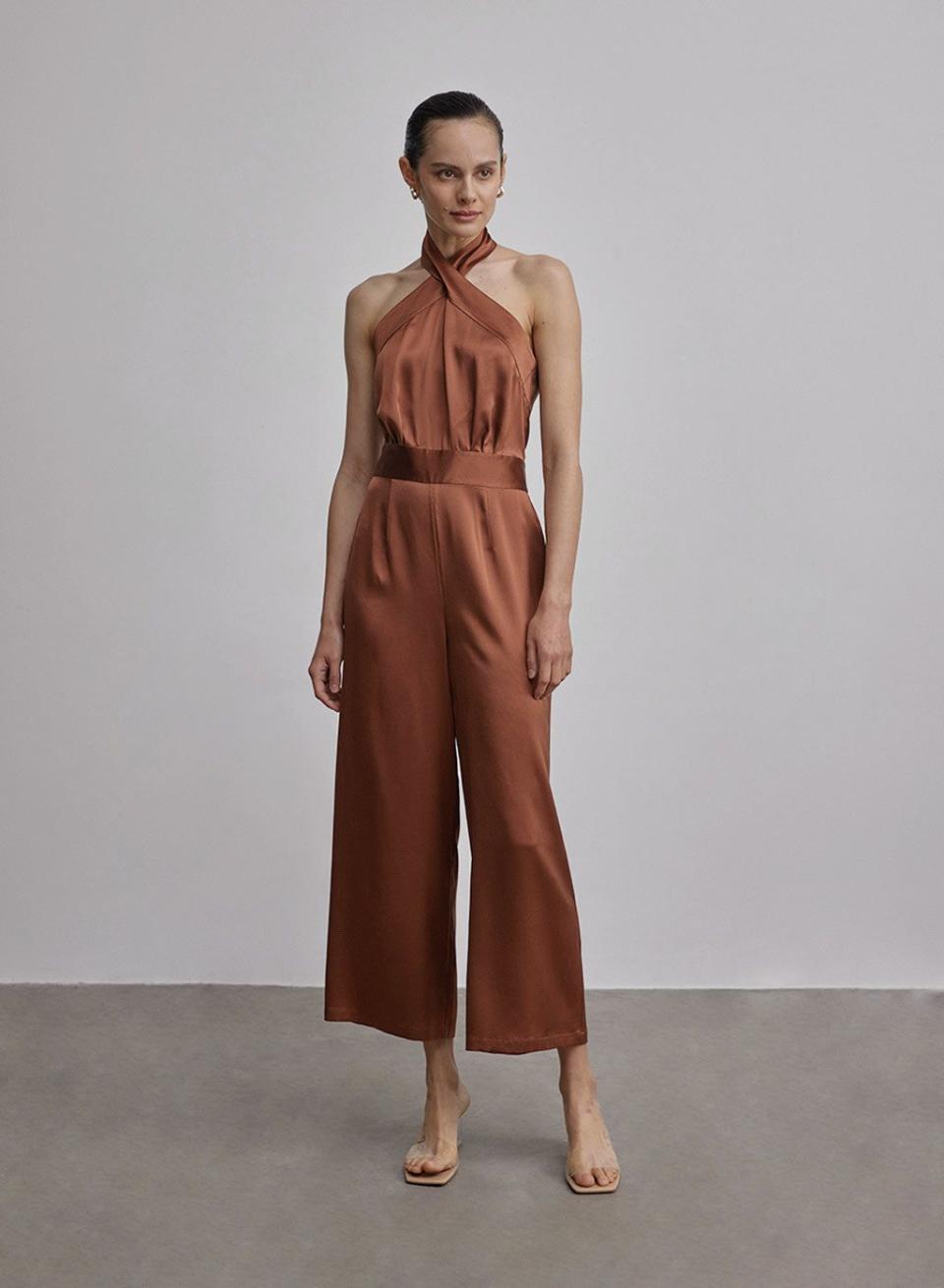 Silk Maison Cross Halter Silk Jumpsuit