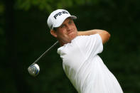 GREENSBORO, NC - AUGUST 19: Harris English hits his tee shot on the second hole during the final round of the Wyndham Championship at Sedgefield Country Club on August 19, 2012 in Greensboro, North Carolina. (Photo by Hunter Martin/Getty Images)