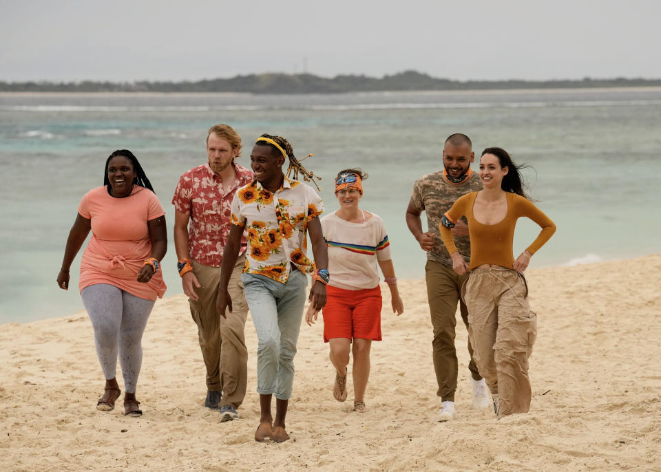 Pictured (L-R): Soda Thompson, Hunter McKnight, Tevin Davis, Liz Wilcox, Randen Montalvo, and Venus Vafa. (Photo by Robert Voets/CBS via Getty Images)