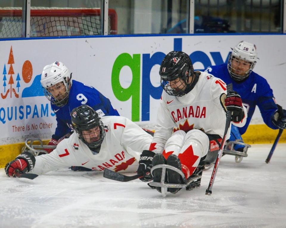 The U.S. extended its dominance at the Para Hockey Cup with a 3-0 victory over Canada on Saturday, going undefeated with a 5-0 record at the four-team tournament in Quispamsis, N.B. (@HockeyCanada/X - image credit)