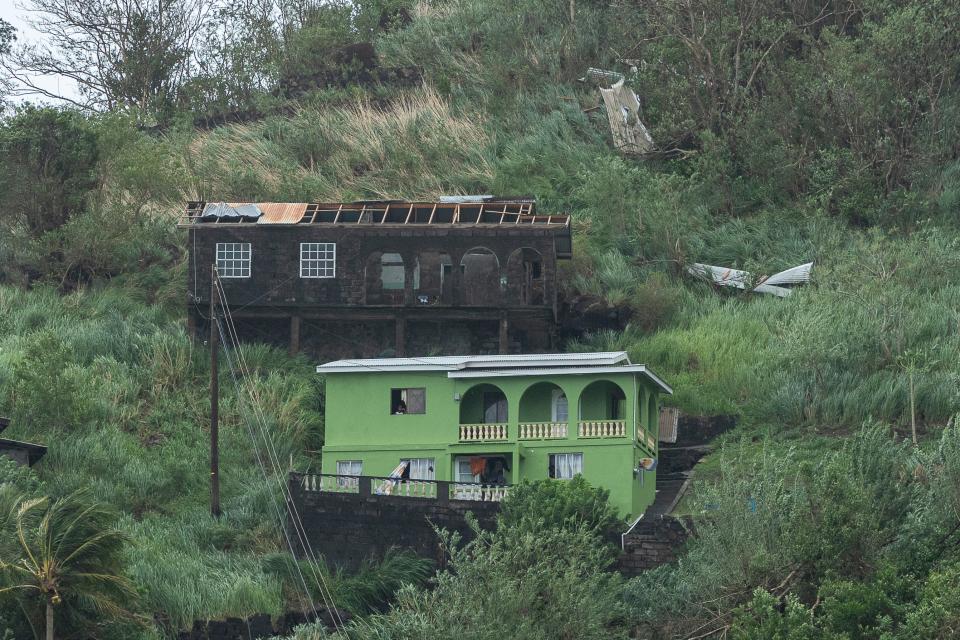 Hurricane Beryl damaged homes, like those pictured, throughout St. Vincent and the Grenadines on Monday (Copyright 2024 The Associated Press. All rights reserved)