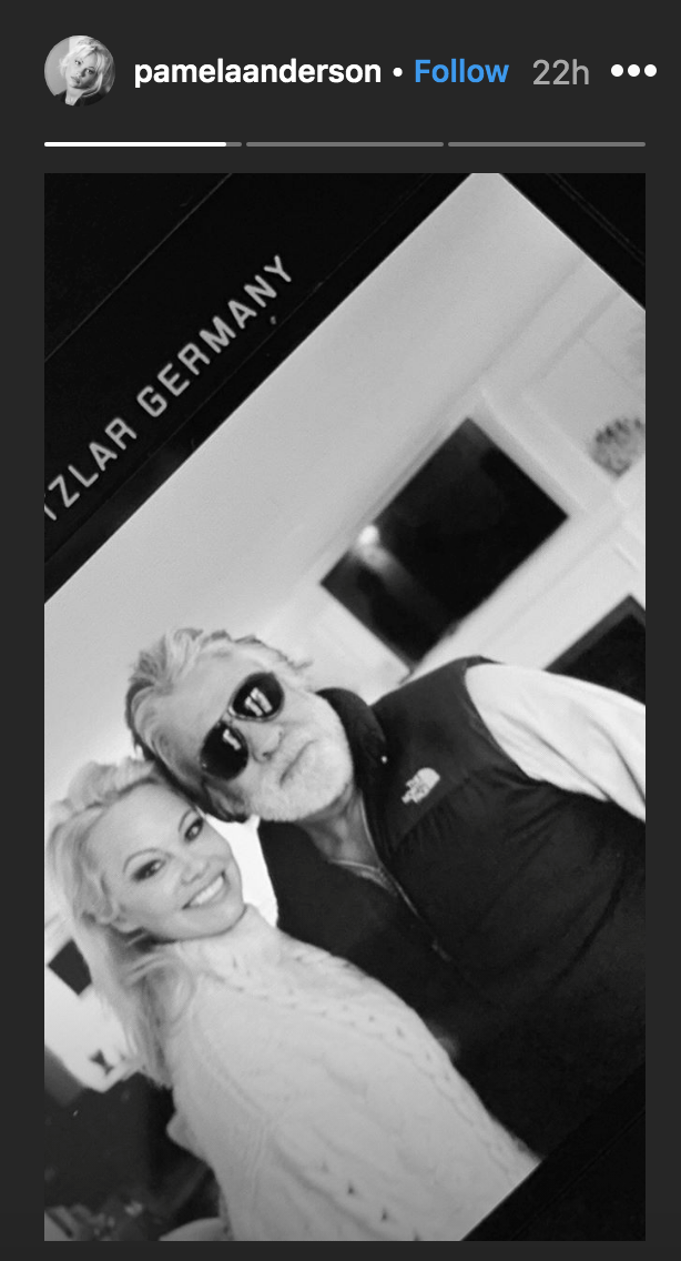 Pamela Anderson shared a photo with new husband Jon Peters. (Instagram Story)
