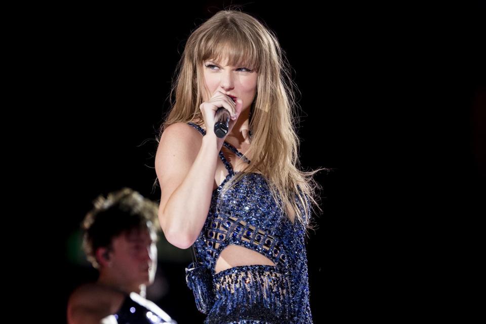 <p>Xavi Torrent/TAS24/Getty Images for TAS Rights Management</p> Taylor Swift on stage during 