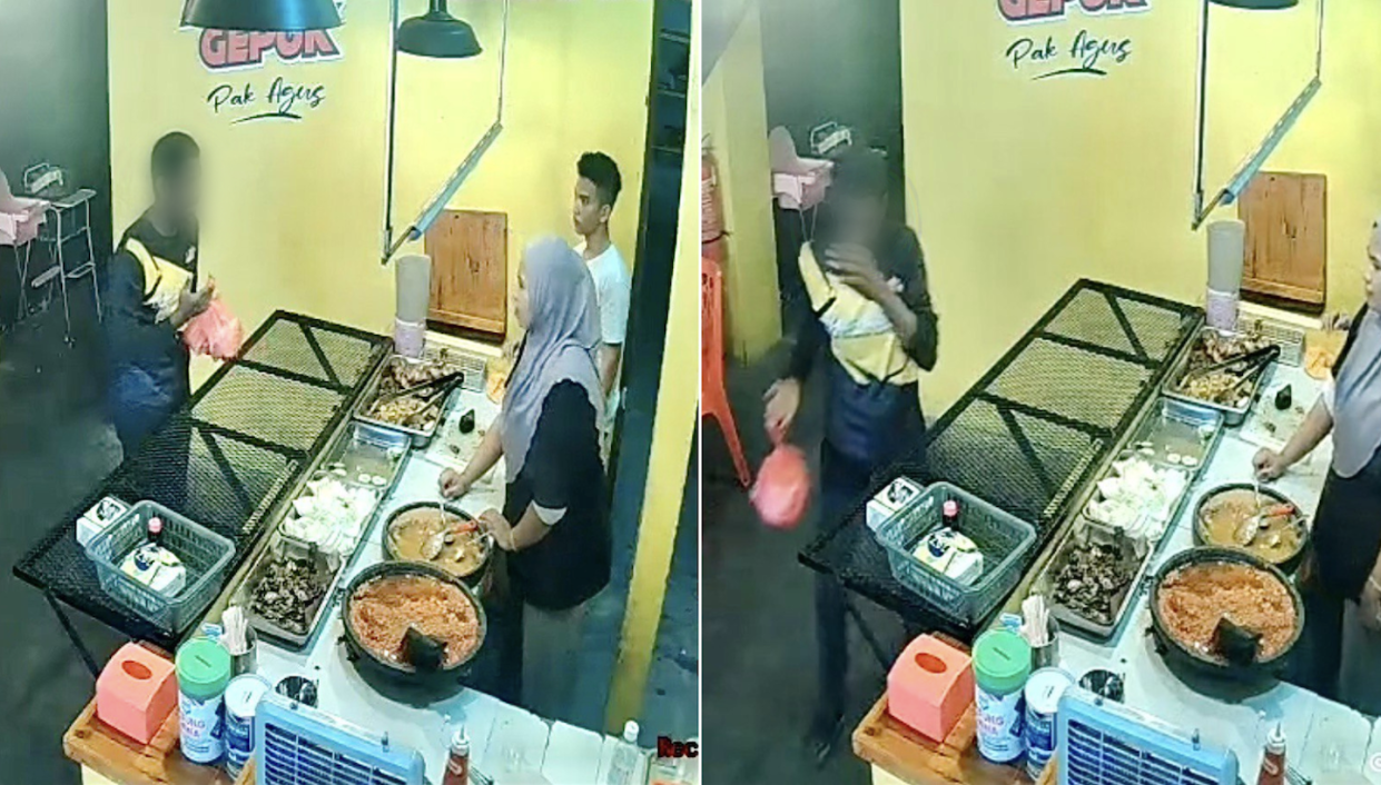 Screengrab of father receiving food from stall owner (Photos: shafiqrazak46/TikTok) 