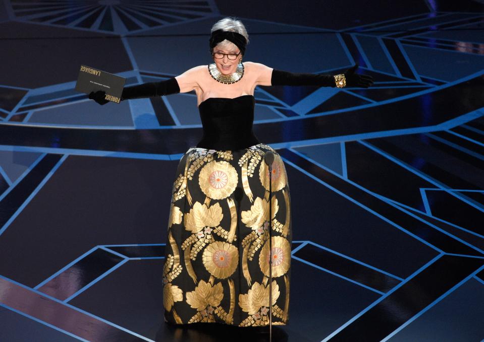 Rita Moreno presents the award for best foreign language film at the Oscars in 2018.