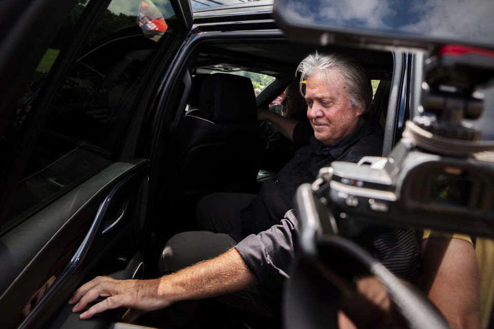 Steve Bannon gets into his car before reporting to Danbury Federal Correctional Institution, Monday, July 1, 2024, in Danbury, Conn. (AP Photo/Julia Nikhinson)