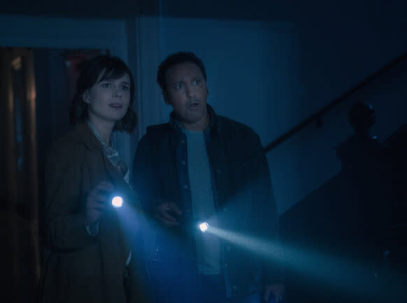 (L-R) Katja Herbers as Kristen Bouchard and Aasif Mandvi as Ben Shakir of the Paramount+ series EVIL.