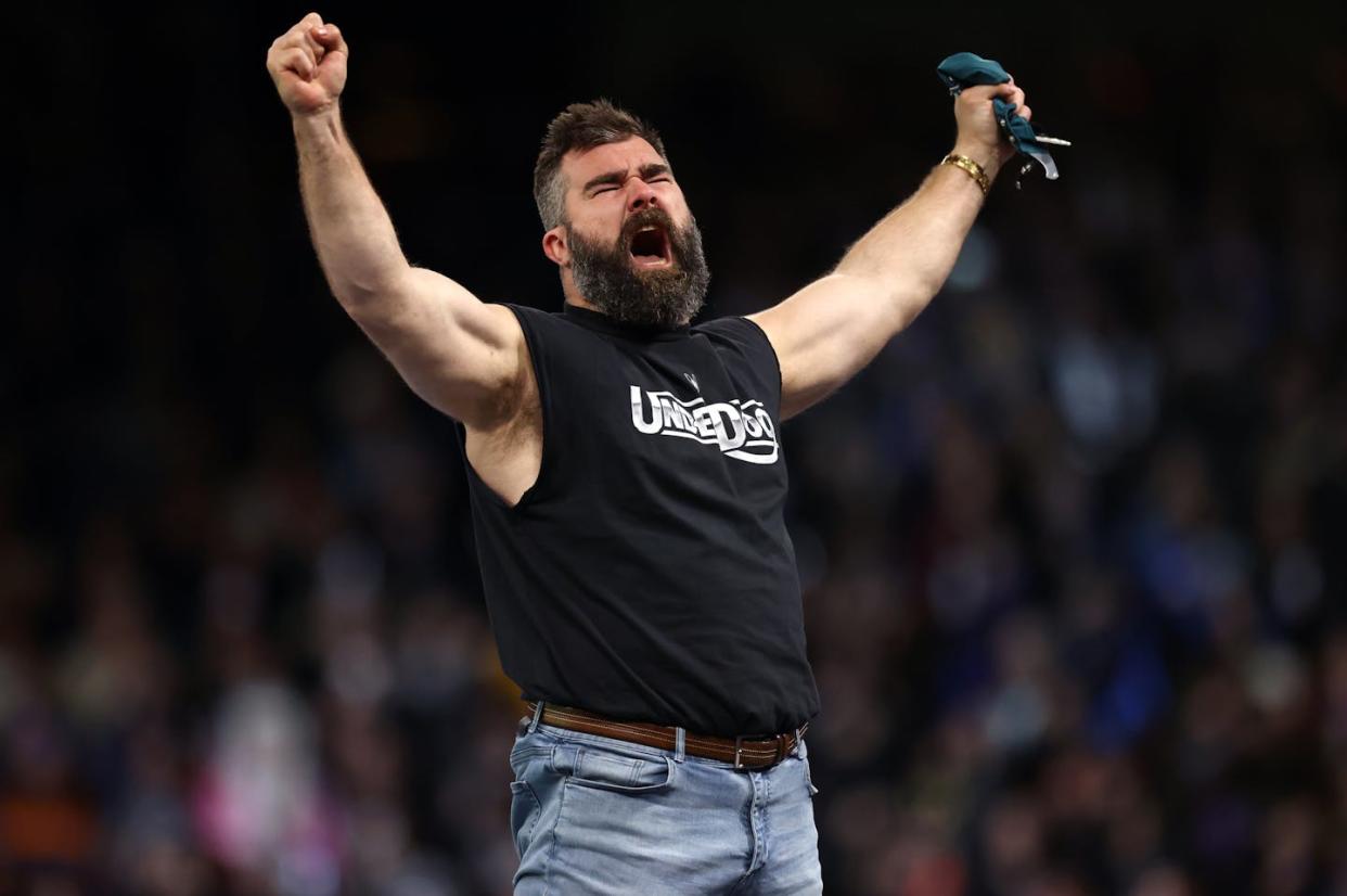 Jason Kelce is sticking with his underdog brand as his post-NFL career takes off. <a href="https://www.gettyimages.com/detail/news-photo/former-nfl-player-jason-kelce-reacts-following-a-match-news-photo/2145004970" rel="nofollow noopener" target="_blank" data-ylk="slk:Tim Nwachukwu/Getty Images;elm:context_link;itc:0;sec:content-canvas" class="link ">Tim Nwachukwu/Getty Images</a>