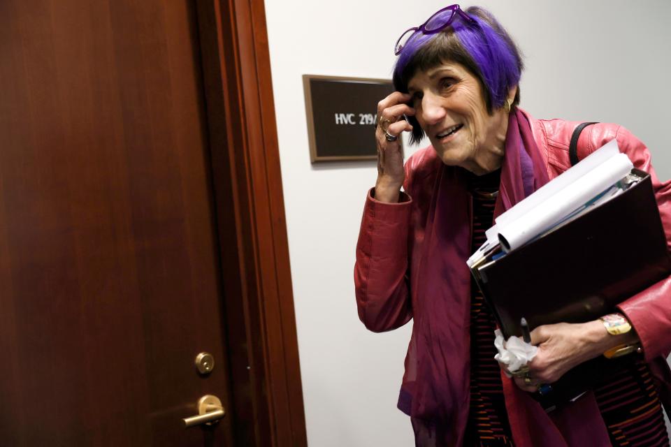 Rep. Rosa DeLauro , D-Ct., arrives for a House Democrat caucus meeting with White House debt negotiators at the U.S. Capitol on May 31, 2023, in Washington, D.C.