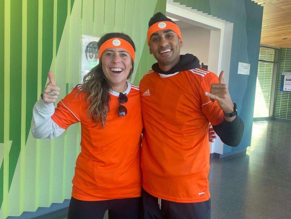 CRV investors Caitlin Bolnick Rellas and Chiraag Deora pose for a photo at the VC firm's pickleball tournament for investors and operators late last year.