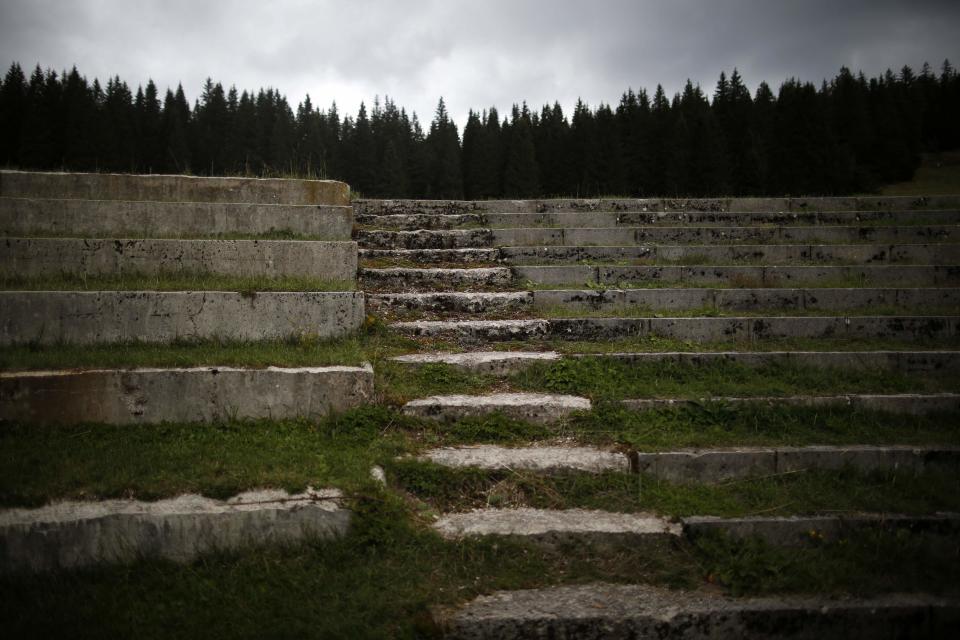 A view of the spectator stands at the disused ski jump from the Sarajevo 1984 Winter Olympics on Mount Igman, near Sarajevo