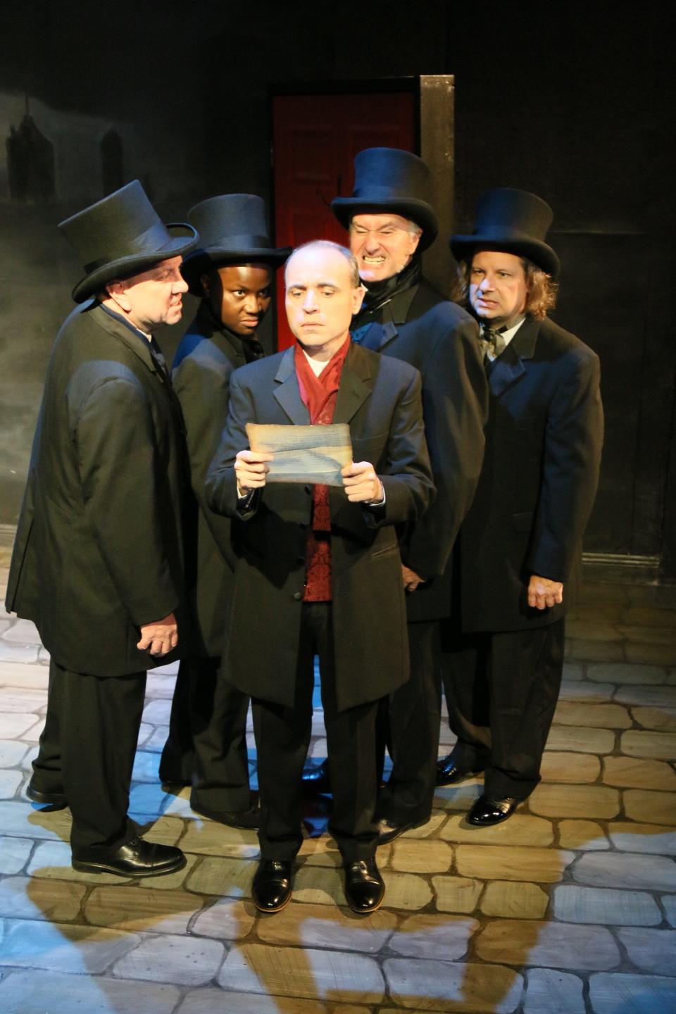 Steve Costner, Elsie Adu, Kevin McCaughin, Adrian Cahill and Marco Urbanic in the play "Dr. Jekyll and Mr. Hyde," on stage at Melbourne Civic Theatre through Nov. 13, 2022. Visit mymct.org.