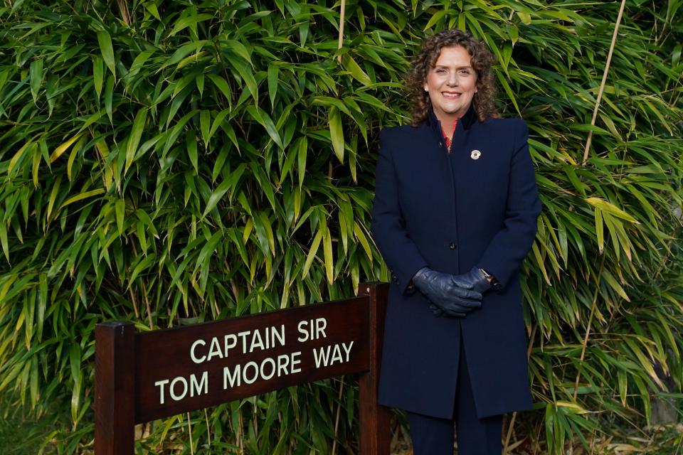 Hannah Ingram-Moore, daughter of Captain Sir Tom Moore, during a visit to the National Memorial Arboretum in Alrewas, Staffordshire, to view Captain Sir Tom Moore Way, a road named in honour of the Second World War veteran. Picture date: Thursday November 4, 2021.