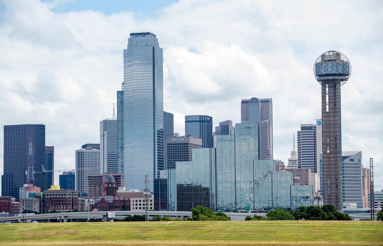 View of the Dallas skyline on July 21, 2020, in Dallas, Texas. (Photo by VALERIE MACON / AFP) (Photo by VALERIE MACON/AFP via Getty Images)
