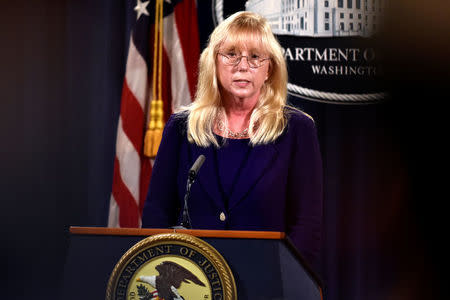 U.S. Attorney Eileen M. Decker of the Central District of California details the filing of civil forfeiture complaints seeking the forfeiture and recovery of more than $1 billion in assets associated with an international conspiracy to launder funds misappropriated from a Malaysian sovereign wealth fund 1MDB in Washington July 20, 2016. REUTERS/James Lawler Duggan