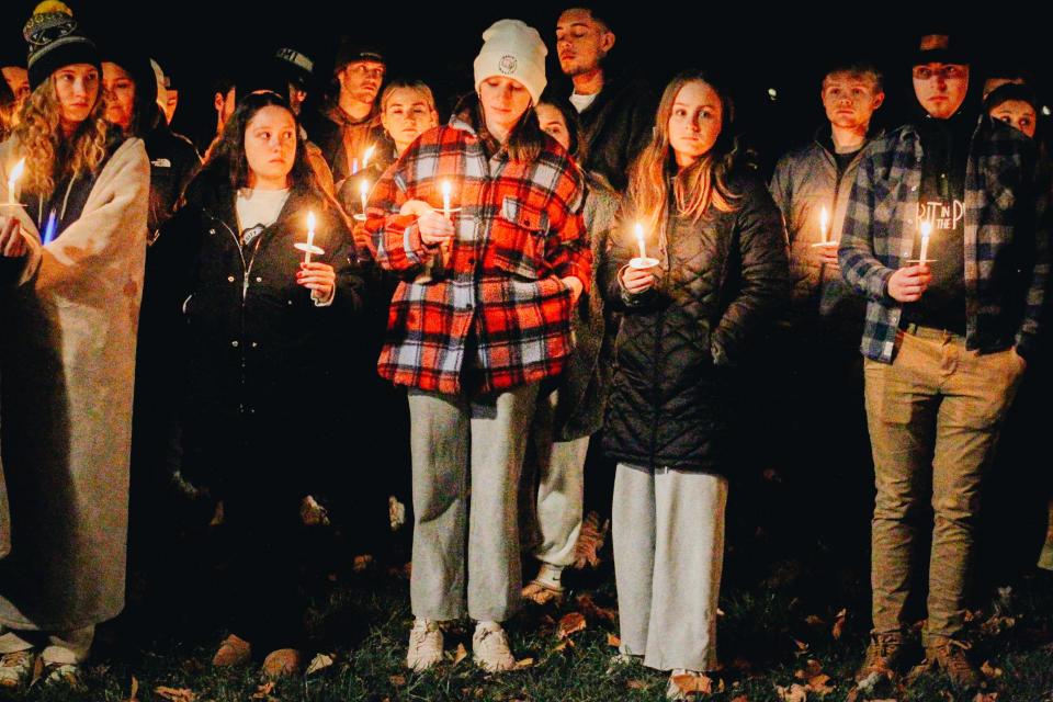 Students gather to honor Danny Santulli on the one-year anniversary of his hospitalization on Wednesday, Oct. 19, 2022, at Peace Park on the University of Missouri campus.