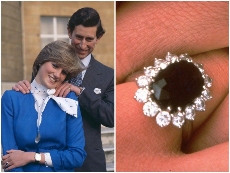 Prince Charles and then-Lady Diana Spencer at Buckingham Palace after the announcement of their engagement in 1981.