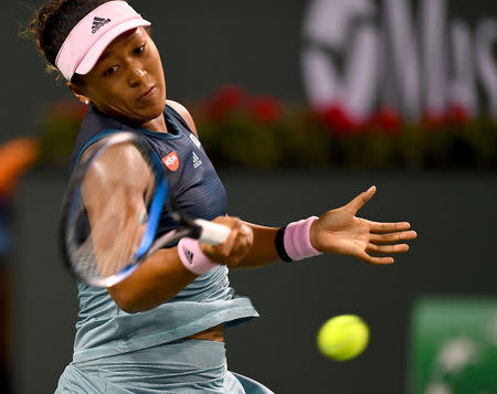 FILE PHOTO: Mar 12, 2019; Indian Wells, CA, USA; Naomi Osaka (JPN) as she was defeated in her fourth round match against Belinda Bencic (not pictured) in the BNP Paribas Open at the Indian Wells Tennis Garden. Mandatory Credit: Jayne Kamin-Oncea-USA TODAY Sports/File Photo