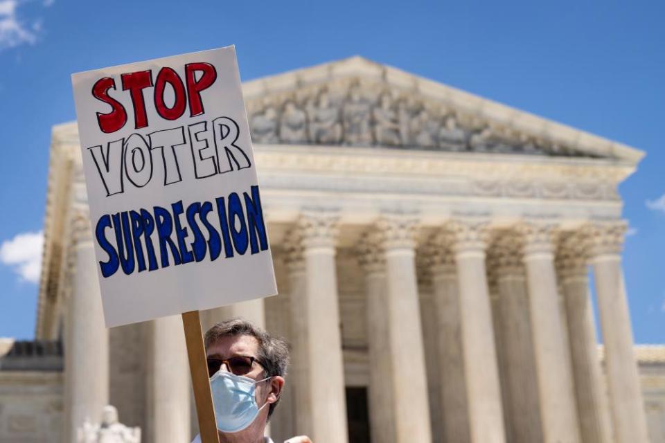 Activists rally in support of the For the People voting rights bill on 23 June.