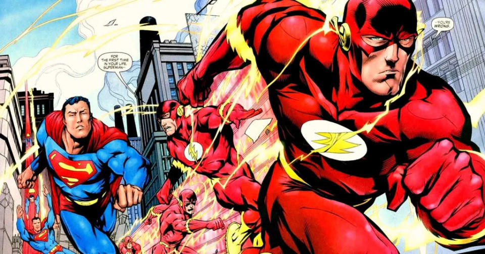 Flash já provou ser mais rápido que o Superman em uma corrida algumas vezes nas HQs (Imagem: Reprodução/DC Comics)