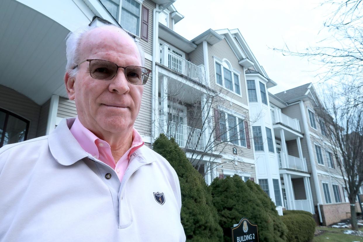 Nobility Crest community resident Bill Commons is spearheading an effort to get smoking banned in all the condos at the Ocean Township homes. He is pictured outside Building 2 there Tuesday, January 24, 2024.