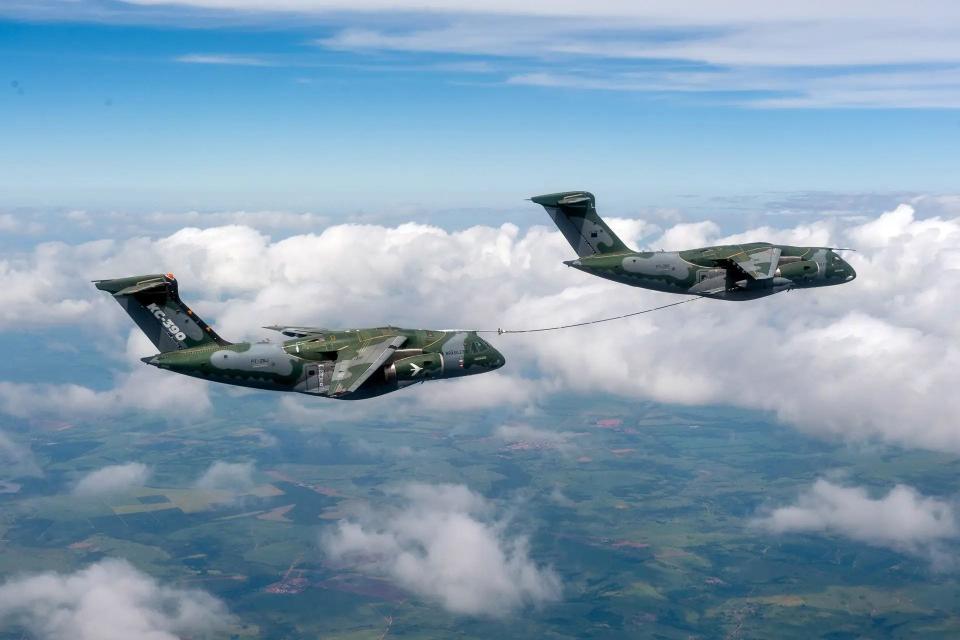 KC-390 refueling another C-390 midair.