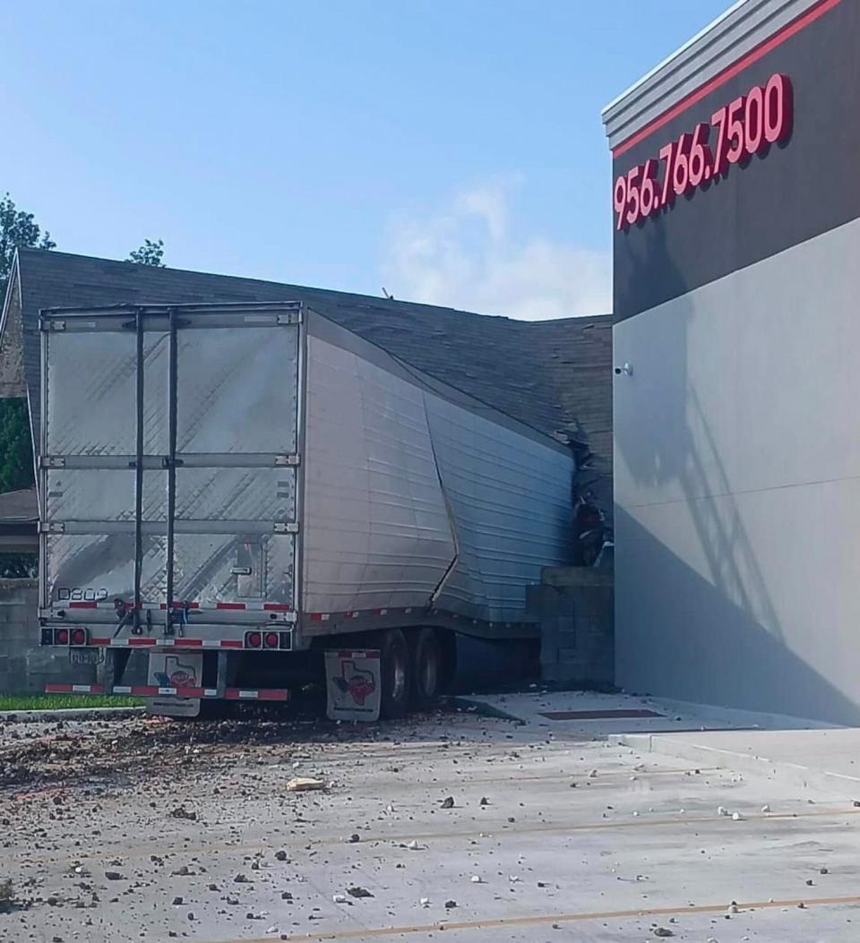 PHOTO: An 18-wheeler veered off an expressway and crashed into a home, in Mission, TX, on June 29, 2024. (Mission Fire Fighters Association)