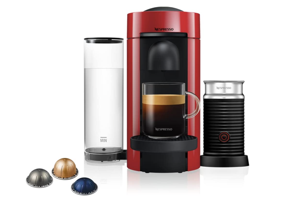 Coffee: Nespresso® VertuoPlus Coffee Machine, Cherry Red & Aeroccino Milk Frother Bundle 