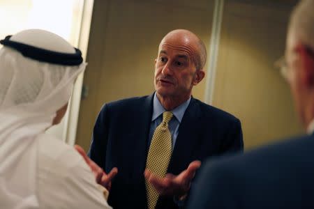 Vice Chairman of General Electric, John Rice (C) speaks to media at the Saudi-US CEO Forum 2017 ahead of the arrival of the U.S. President Donald Trump, in Riyadh, Saudi Arabia May 20, 2017. REUTERS/Hamad I Mohammed