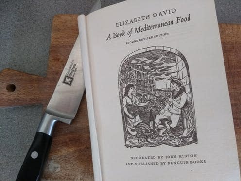 <span class="caption">Elizabeth David's book, published in 1950, revolutionised the way British people thought about food.</span> <span class="attribution"><span class="source">Illustration by John Minton, photograph by author</span>, <span class="license">Author provided</span></span>