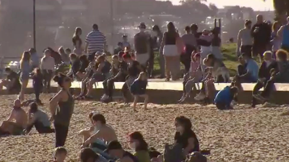 Crowds were spotted at St Kilda Beach enjoying the sun despite stage four lockdown