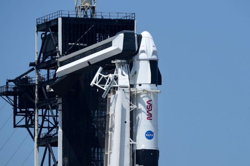The mission's SpaceX Falcon 9 rocket topped with the Crew-7's Dragon Endurance capsule waits on Launch pad 39A at Kennedy Space Center in Florida on Thursday. Photo by Pat Benic/UPI