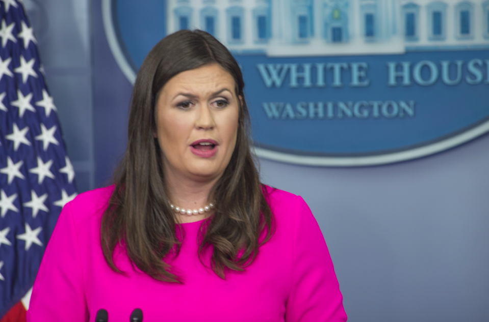 White House spokeswoman Sarah Huckabee Sanders denied the US has declared war (Picture: Rex)