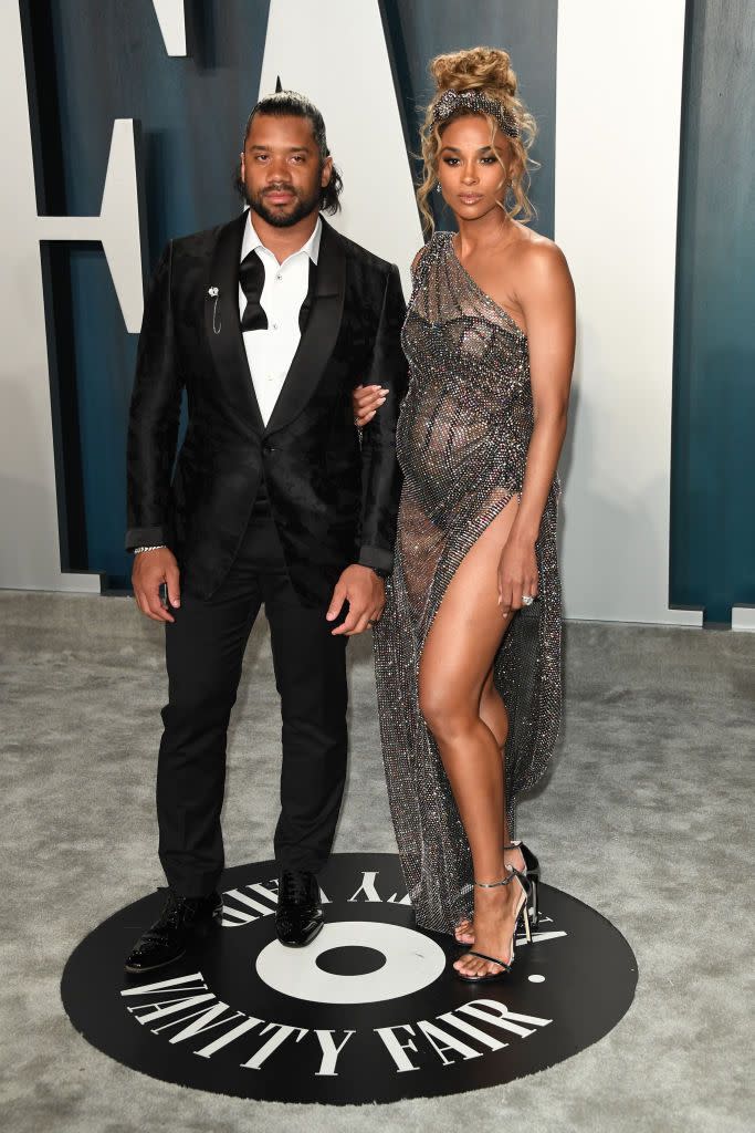 <p>Ciara and Russell Wilson announced her pregnancy just weeks ago, and showed off her blossoming baby bump at the after party.</p>