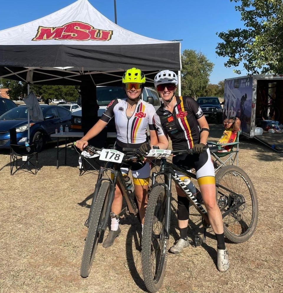 MSU cycling team members Jacelyn Reno, left, and Brittany Bailey, right, are shown here.