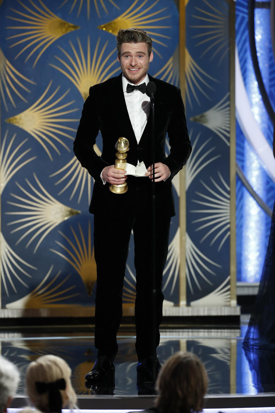 Richard Madden from “Bodyguard” accepts the Best Performance by an Actor in a Television Series – Drama award onstage during the 76th Annual Golden Globe Awards.