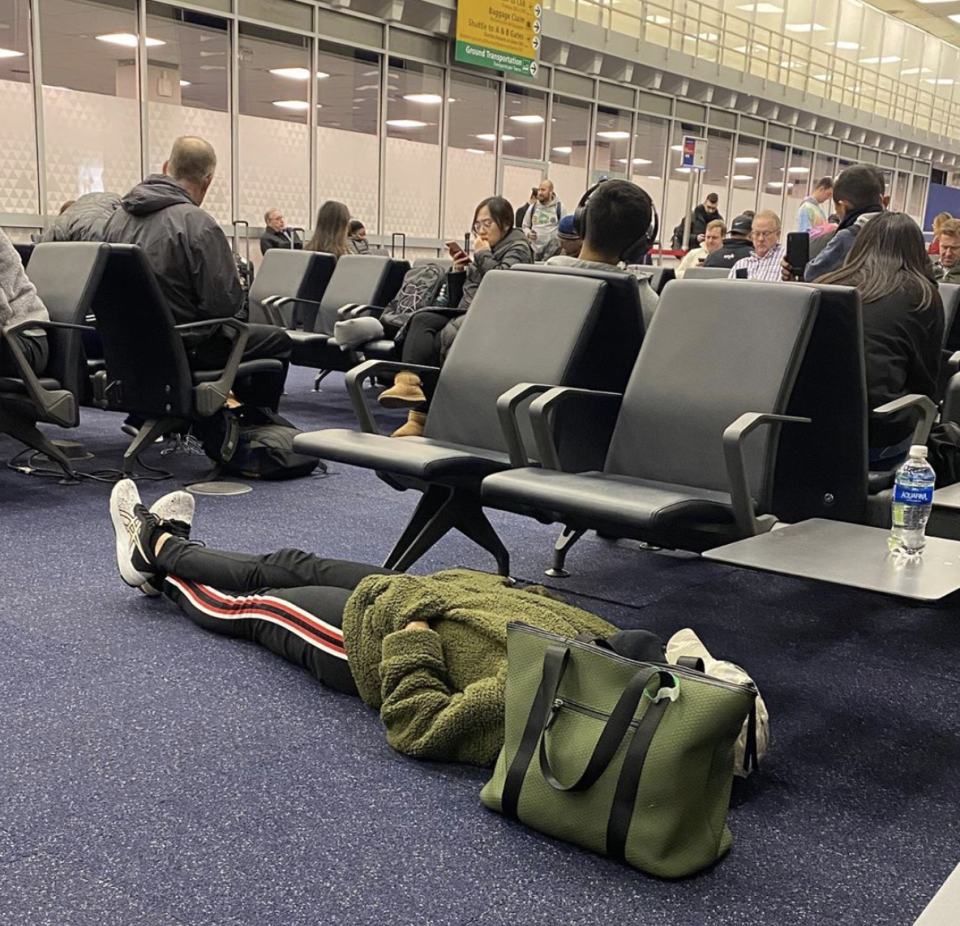 The woman, known as Becky, was slammed for blocking the two chairs. Source: Instagram/@travelcreeps