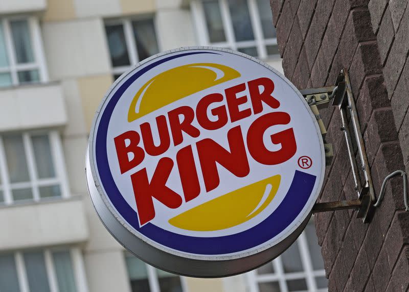 A Burger King logo is seen outside a restaurant in Moscow