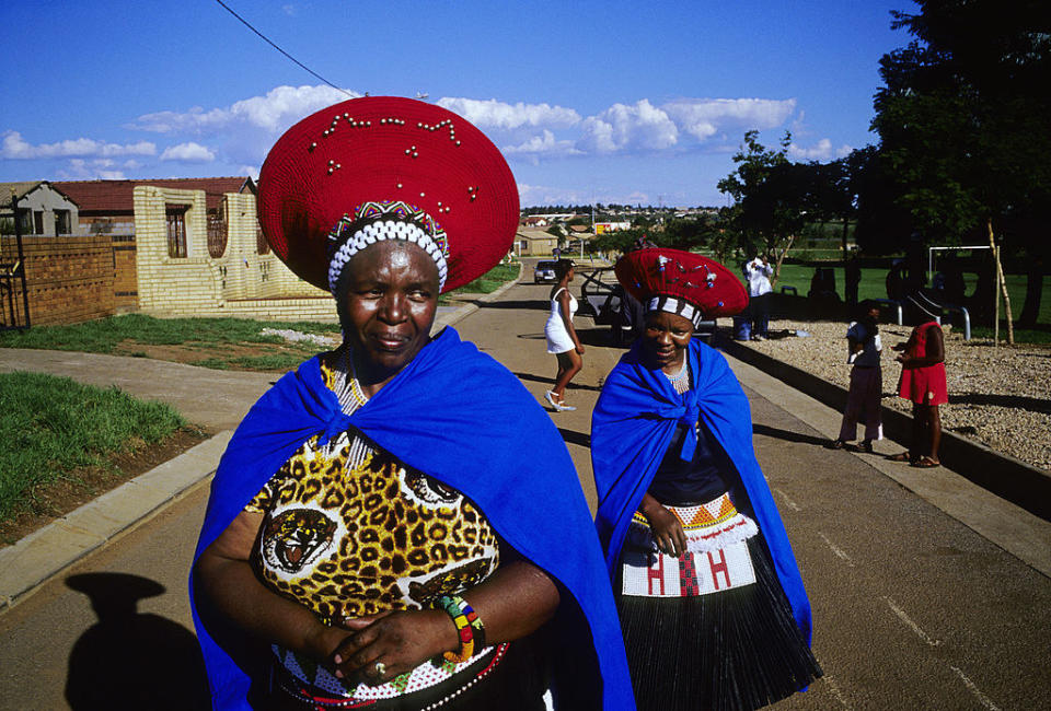 two Zulu women wearing the married woman's hat