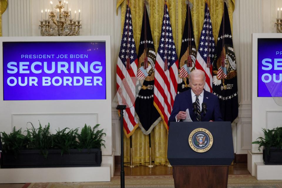 U.S. President Joe Biden announces an executive order on enforcement at the U.S.-Mexico border during remarks from the East Room of the White House in Washington, U.S., June 4, 2024. REUTERS/Leah Millis