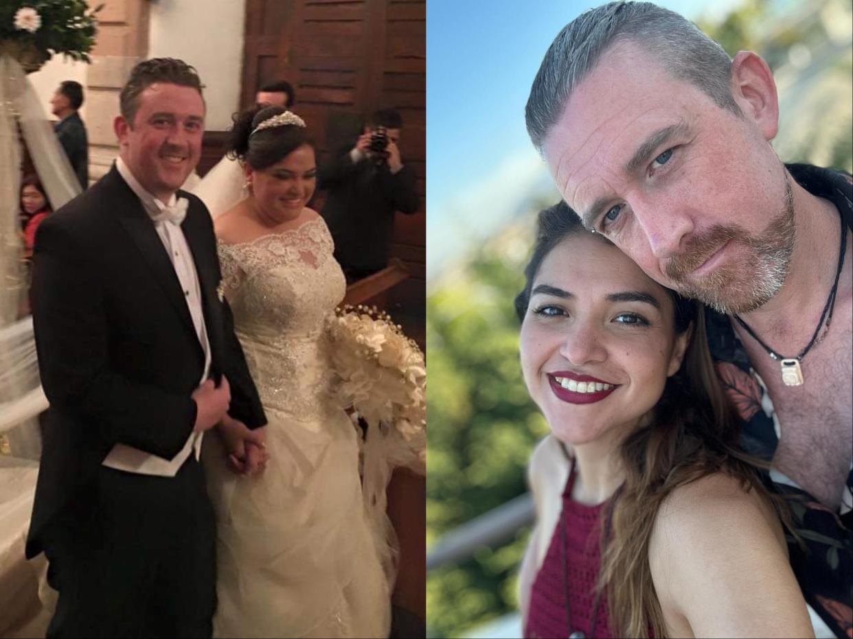Karl Haycock and Nashelly Alba Romo on their wedding day; the couple 12 years later.