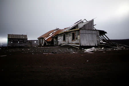 A house belonging to an old whaling factory is seen on Deception Island, which is the caldera of an active volcano in Antarctica, February 17, 2018. REUTERS/Alexandre Meneghini