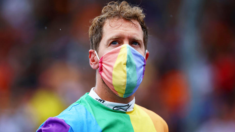 Pictured here, Sebastian Vettel wears rainbow colours to support gay pride at the 2021 Hungarian GP.