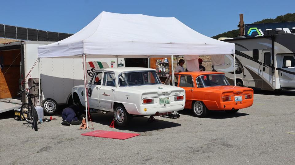 rolex monterey motorsports reunion 2023 alfa romeo giulia orange and white models