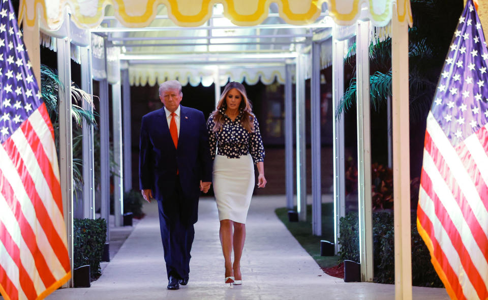 Former US President Donald Trump arrives with his wife, former first lady Melania Trump.